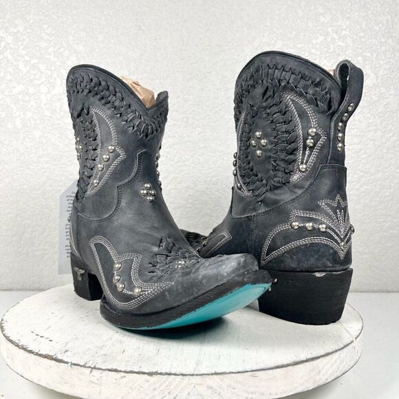 Lane COSSETTE Womens Cowboy Bootie 7 Western Cowgirl Short Boots Black Leather - Picture 1 of 11